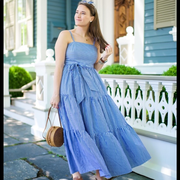 JCrew Striped Tiered Maxi Dress with Tie Sash in Stripe. Size 00 - Picture 5 of 8